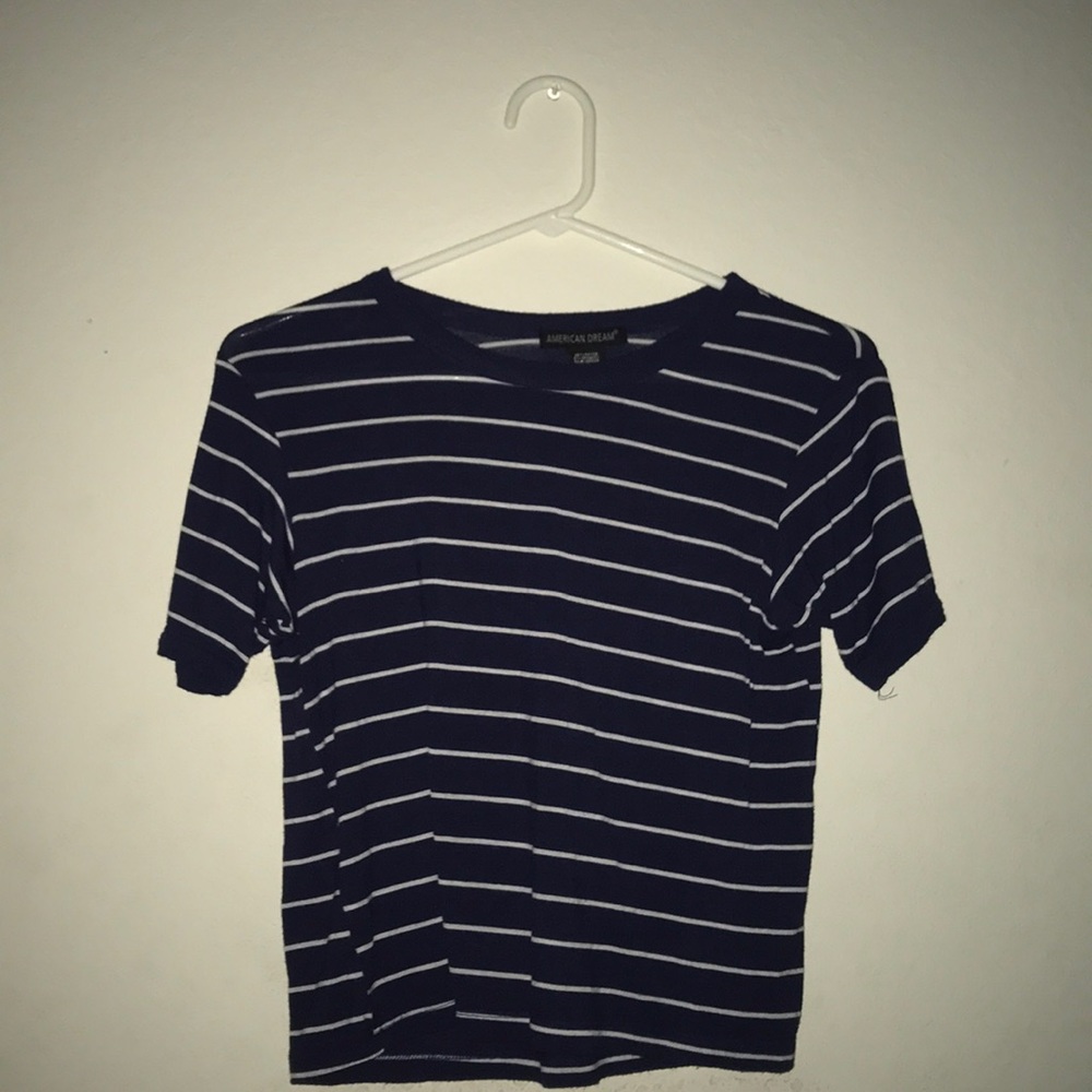 “American Dream” Navy Blue and White Stripe Tee